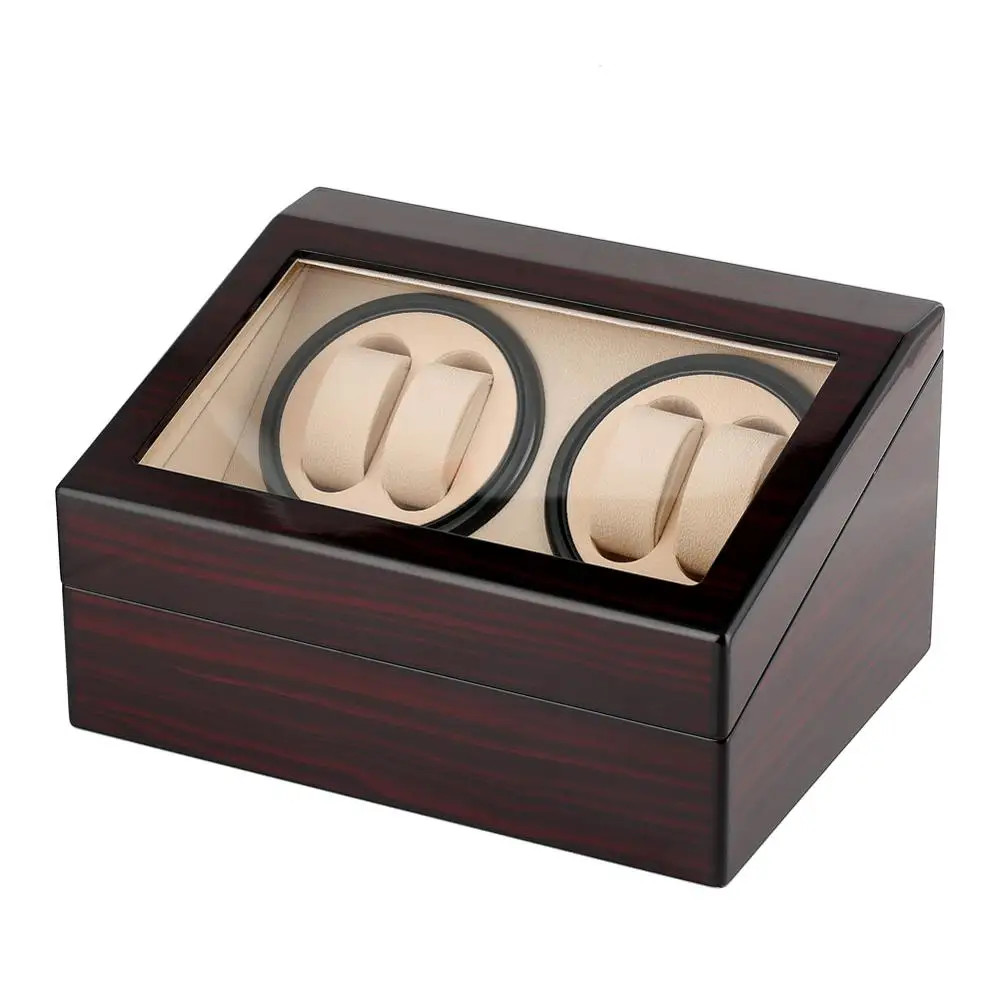 

Luxury Brown Gloss Display Box Case Automatic Double Watch Winder Four Watches Rotator Watches Storage Box BXUK01 UK Plug