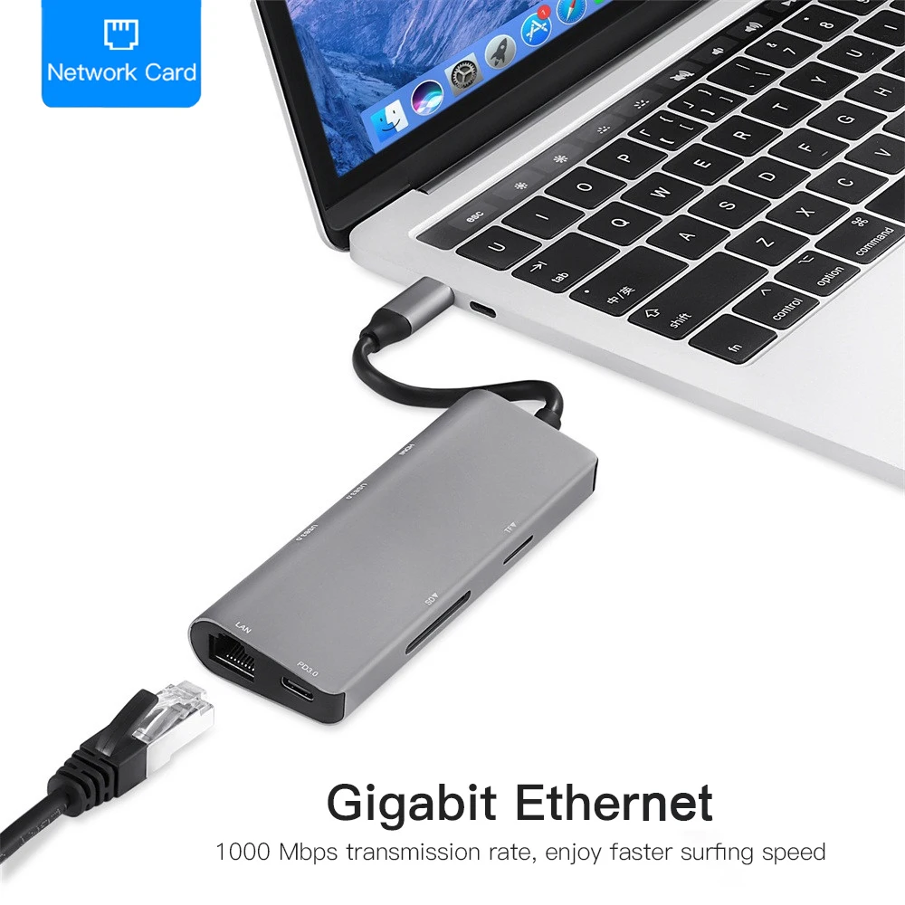 7 En 1 USB C USB-C HDMI 4 K Gigabit Ethernet Rj45 adaptador USB 3,1 SD/TF tarjeta lector para MacBook Pro iPad tipo C Hub USB Hdmi - 4
