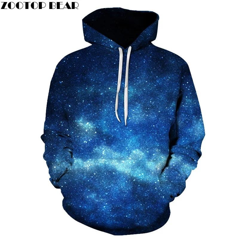 Hoodies Men Women 3D Space Hooded Sweatshirts Blue Galaxy Male Tracksuits Fashion Pullover Brand Quality Extra Plus 6XL Hoodies