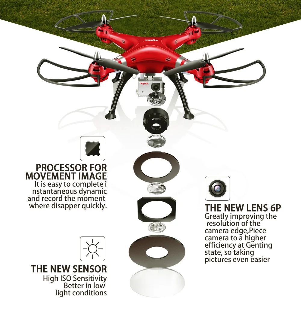 SYMA X8HW(W/Wi-Fi в режиме реального времени) X8HC X8HG(нет Wi-Fi в режиме реального времени) 6 оси 4CH Квадрокоптер с дистанционным управлением Drone HD Камера вращаю вертолет высокой нагрузки