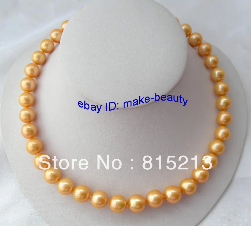 

ddh00501 stunning big 11mm gold round freshwater pearl necklace 14KGP solid gold 28% Discount