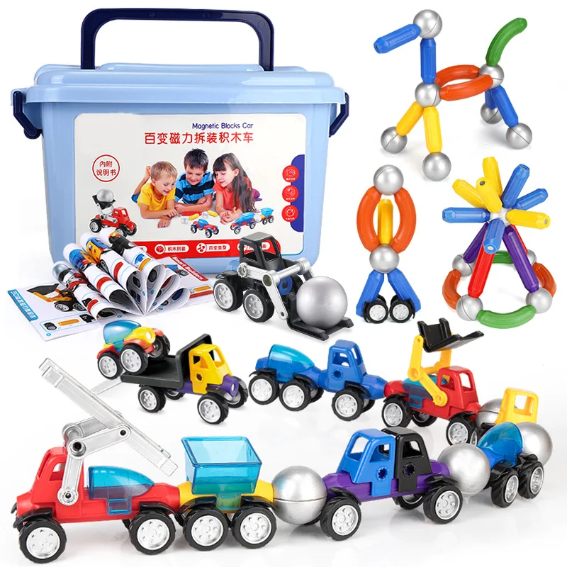 

New Magnetic Designer Block Magnetic Balls Building Blocks DIY Construction Cars Model Set Magnets Bricks Toys For Kids Gift Box