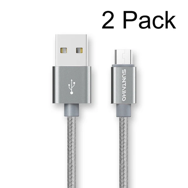 2 упаковки Suntaiho Быстрая зарядка Micro USB кабель для samsung s7 Нейлон Micro USB кабель для передачи данных для мобильного телефона Android для Xiaomi htc LG - Цвет: Nylon Gray