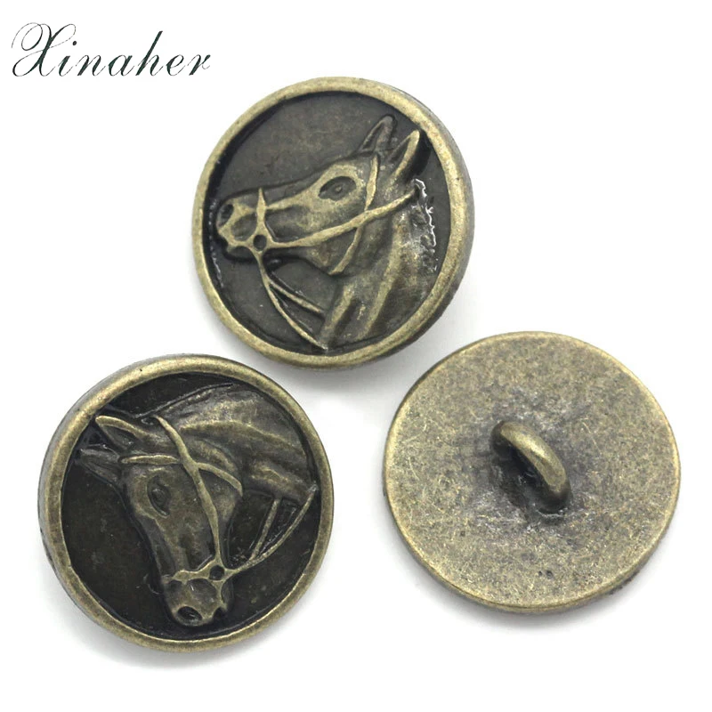 XINAHER 20PCs 15mm Sewing Jeans Buttons horse Decorative Pattern Metal Accessories Bronze Tone | Дом и сад