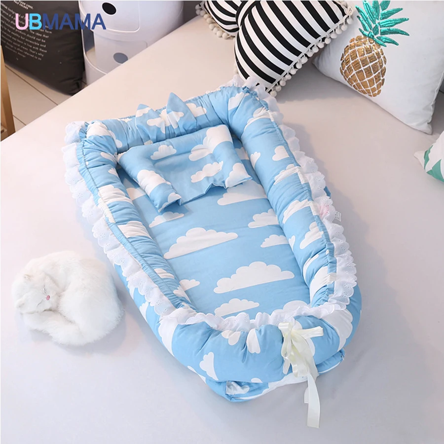 Dorminhoco do Bebê Recém-nascidos de Algodão Rendas de Alta Viagem Simples Lindo Travesseiro Dobrável Portátil Stripde Qualidade Sólida Berço Cama Macia