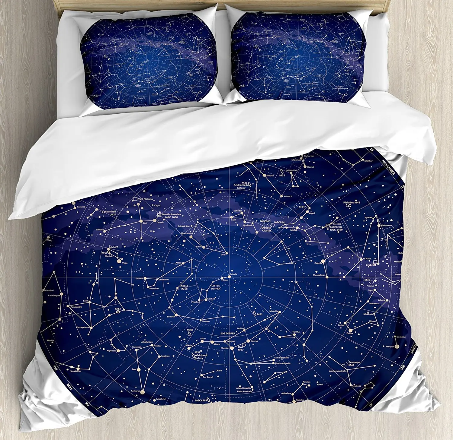 

Constellation Duvet Cover Set High Detailed Sky Map of Northern Hemisphere with Names of Stars 4 Piece Bedding Set