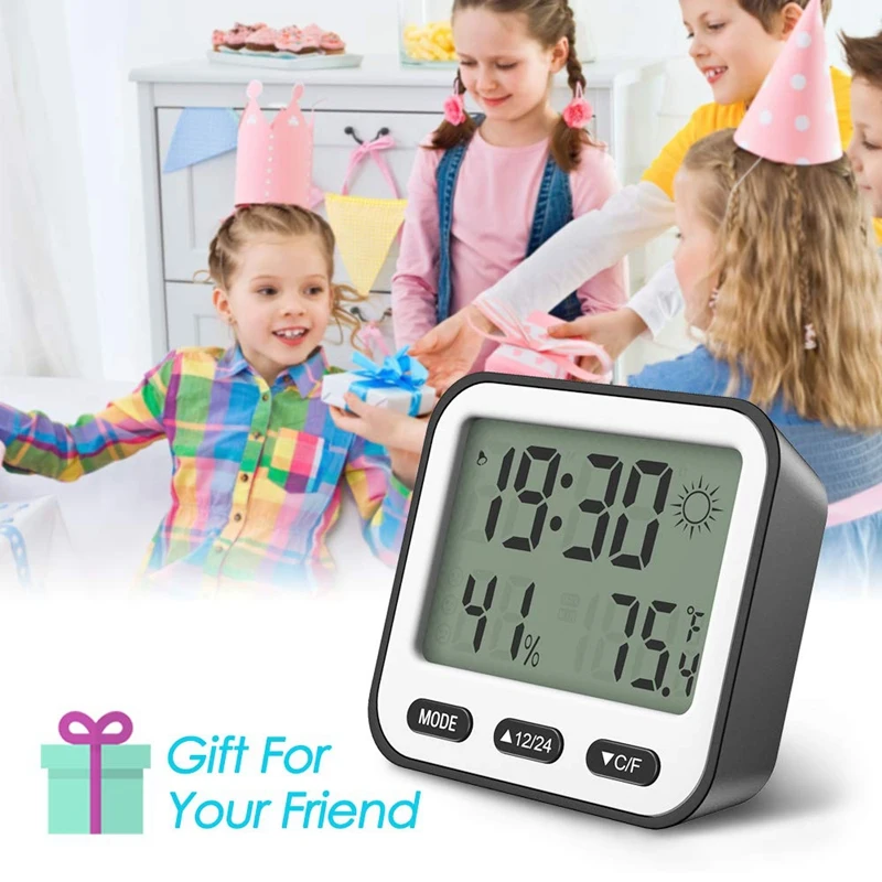 Маленький будильник для спальни, цифровые часы настольные ЖК-часы для девочек детский будильник на батарейках Погода/температура/гумидит