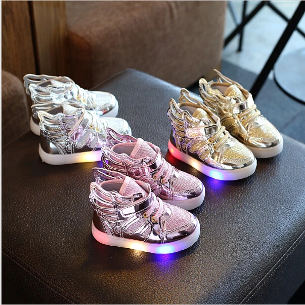 

YPYUNA Free Gift Girls Luminous LED Light Shoes Angel Wings Baby Boys Casual Led Shoes Children Sneakers size 21-30