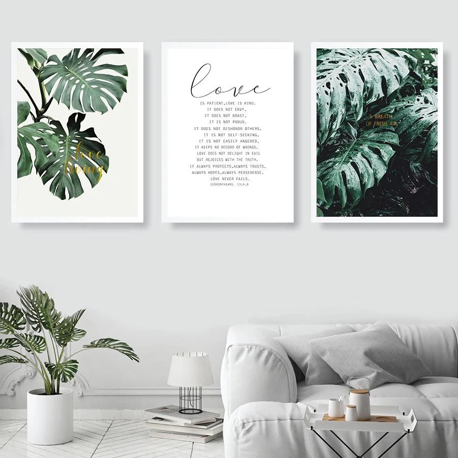 3 - Love Quotes Posters and Prints Art Decor for Bedroom Wall Art Nordic Green Style Canvas Painting Home Hall Decorative Pictures
