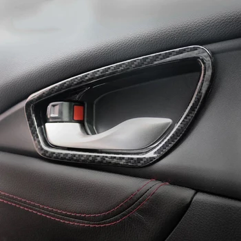

For Honda Civic 2016 4PCS Car Door Interior Handle Bowl Protector Cover Trim Molding Carbon Fiber ABS Chrome Car Styling