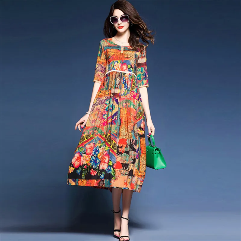 Женское платье с принтом National wind весенне летнее высокой талией QZ035 2019|fashion women