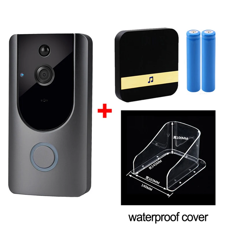 HD 720P wifi Визуальный дверной звонок беспроводной домофон дверной звонок Камера PIR Обнаружение движения Ночное видео умный дверной звонок кольцо - Цвет: M2-1433-BB-raincover
