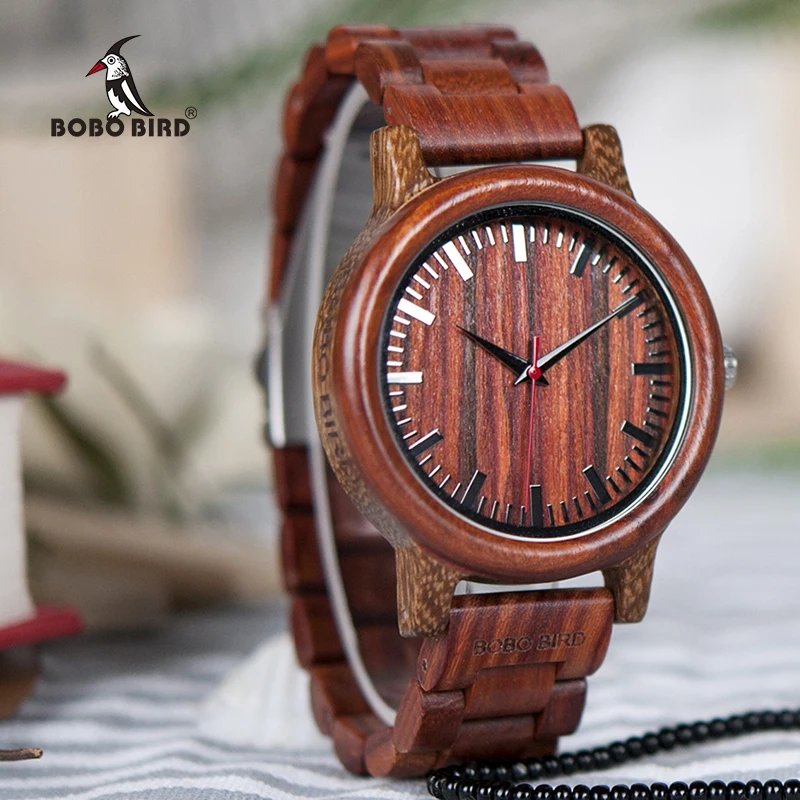 BOBO BIRD Men Ebony Wooden Quartz Watches Mens Top Brand Luxury Full Wood Band clock in Gift Box relogio masculino custom logo