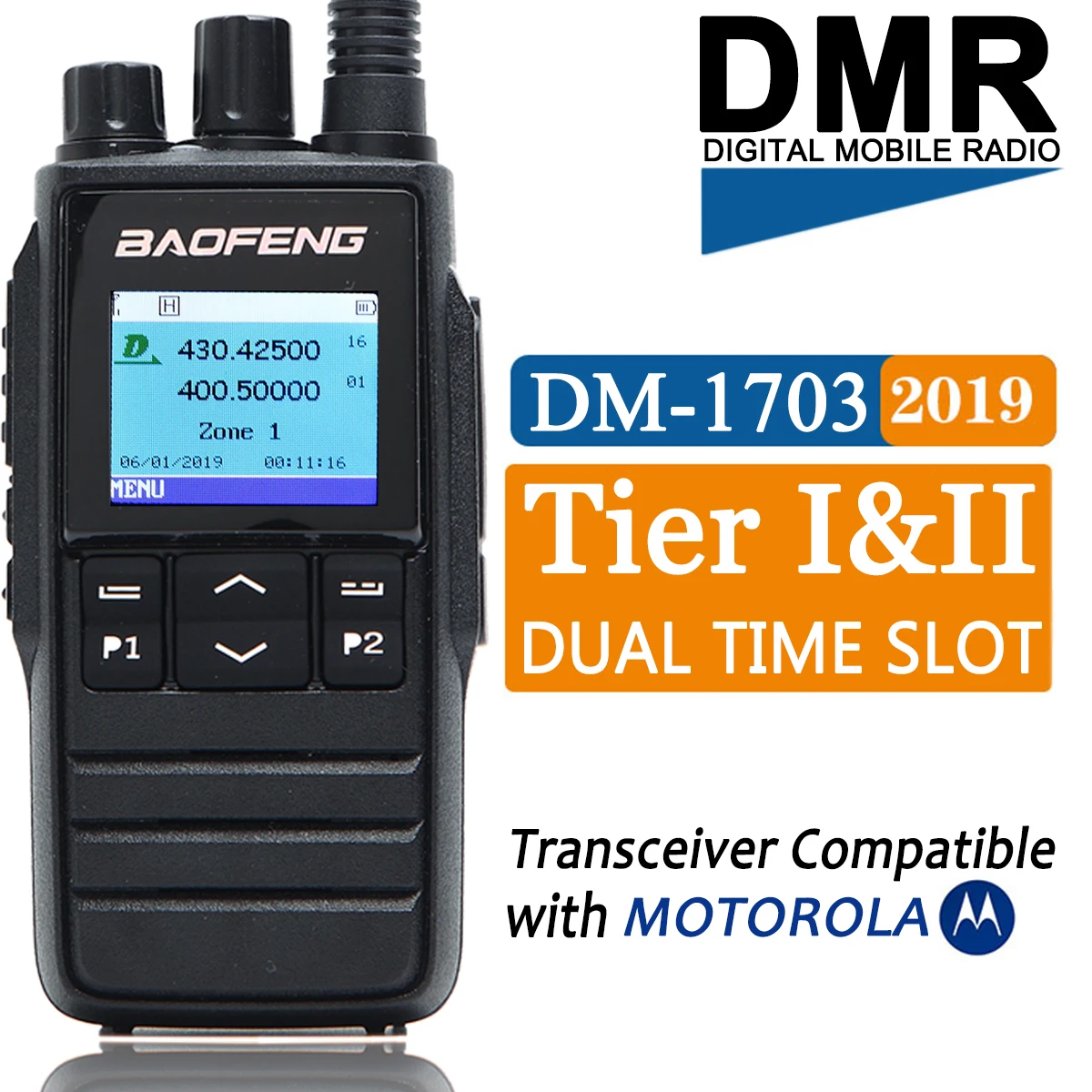 

Baofeng DM-1703 Digital Walkie Talkie Tier 1&2 Dual Band Dual Time Slot DMR Digital/Analog Upgrade DM-1801 DM-1701 1702