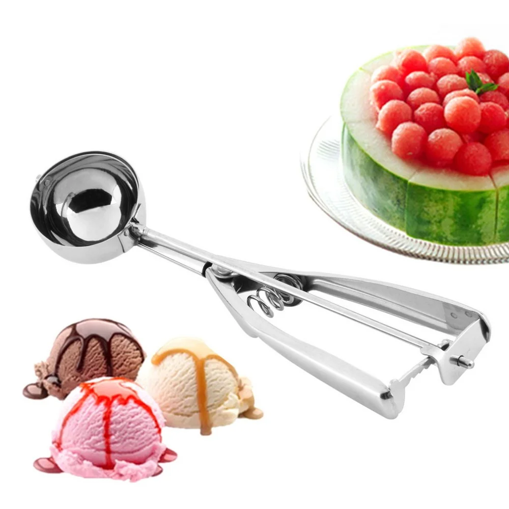 

Stainless steel spoon kitchen ice cream mashed potatoes watermelon jelly yogurt cookies spring handle scoop kitchen accessories