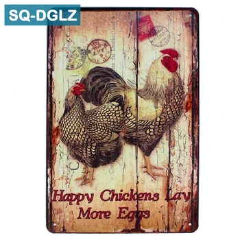 

[SQ-DGLZ]Happy Chickens Lay More Eggs Metal Sign Vintage Metal Plates Cafe Pub Club Home Wall Decor Tin Signs Retro Plaque