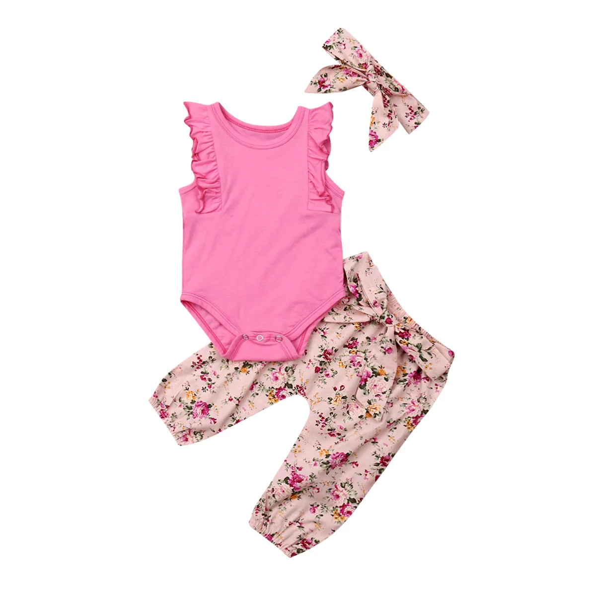 3PCS Baby Girls Clothes Sets Newborn Babies Girl Floral Bodysuit Tops