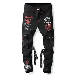 Mcik Брендовые мужские прямые джинсы в стиле панк с буквенным принтом, джинсовые брюки, мужские уличные джинсы в стиле хип-хоп, Брюки с