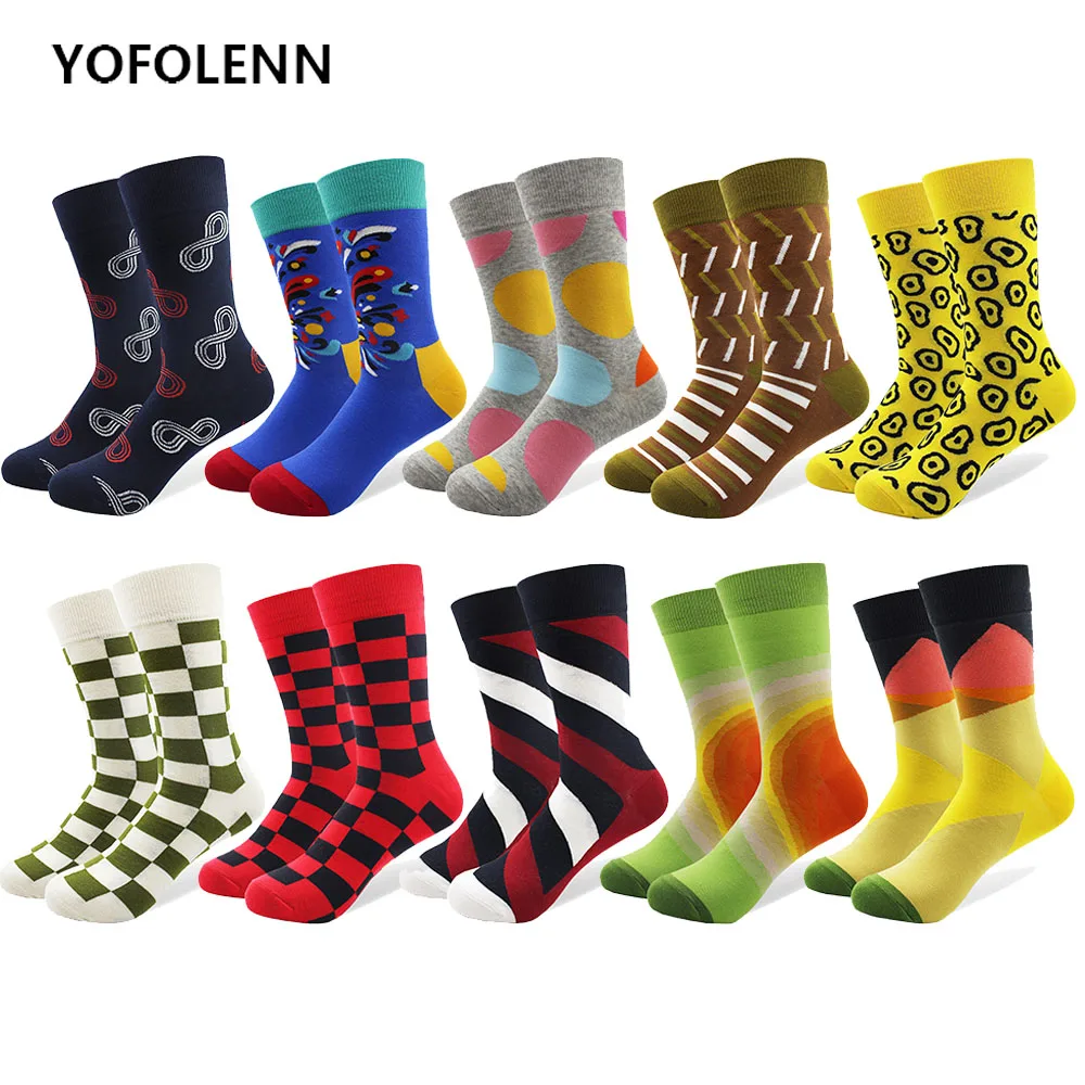 

10 Pair/lot Men Cotton Socks Multi-Pattern Colorful Happy Socks Male Breathable Skateboard Crazy Crew Funny Socks for Gifts