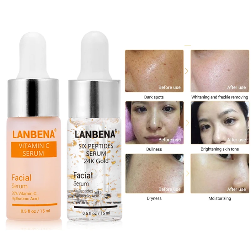 

LANBENA Vitamin C Serum Six Peptides Serum 24K Gold Whitening Moisturizing Anti-Aging Moisturizing Skin Firming Treatment VC