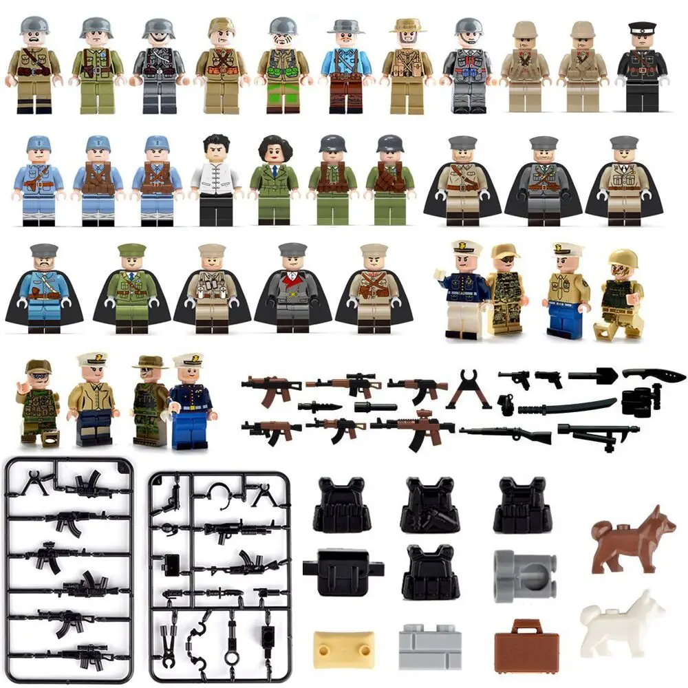 34pcs Compatible Legoing Military MiniFigure Soldiers Army SWAT With Weapon Guns Building Blocks Toys For Children Boys Gift