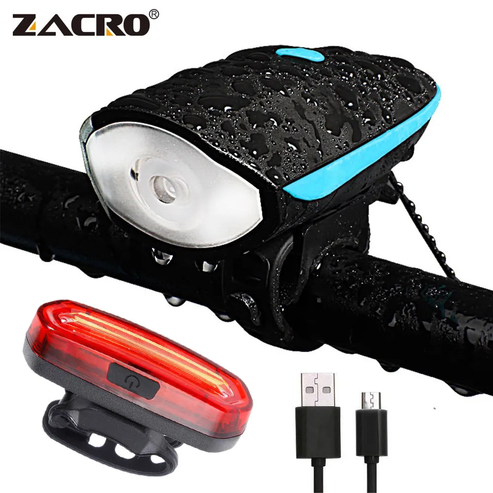 Excellent Zacro Led Bike Light with Bell Rechargeable Tail Light Waterproof Flashlight Running Led Muti-Functional Speakers for Bicycles 0