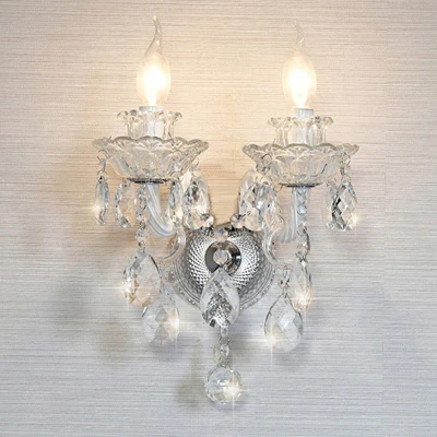 European Candle Crystal Lamp Living Room Large Crystal Chandelier Lighting Modern Atmosphere Restaurant Bedroom Hanging Lamps - Цвет абажура: 2 light wall lamp