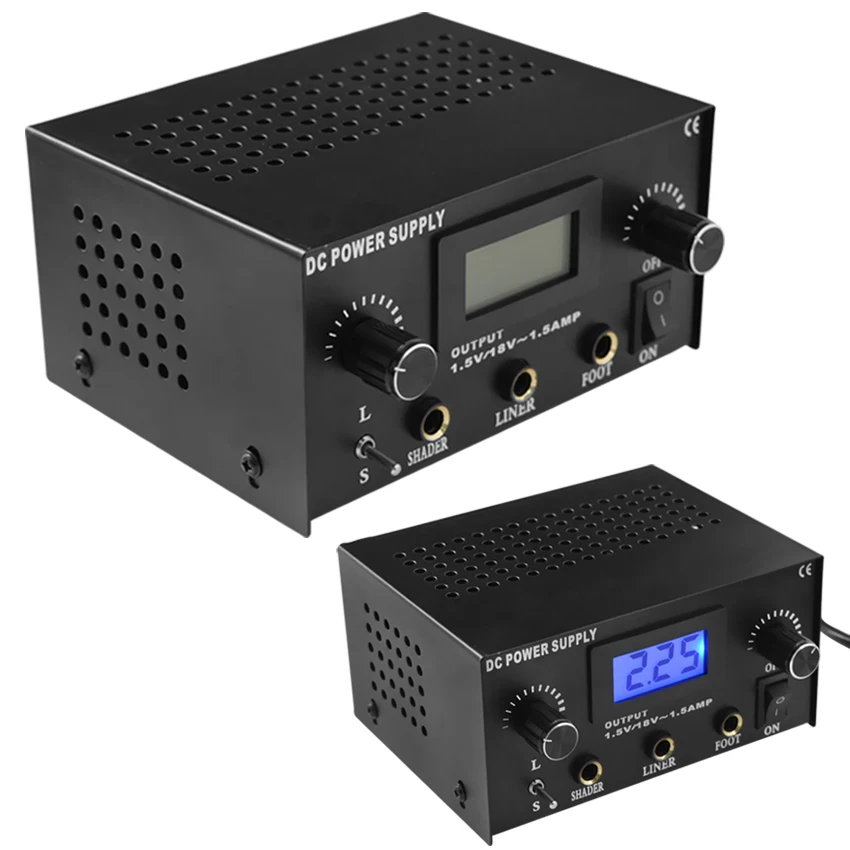 Billige Tattoo Netzteil Shader Liner Permanent Make Up Körper Kunst Dual Digital LCD für Tattoo Maschine Gun Fuß Pedal Tattoo Versorgung werkzeug