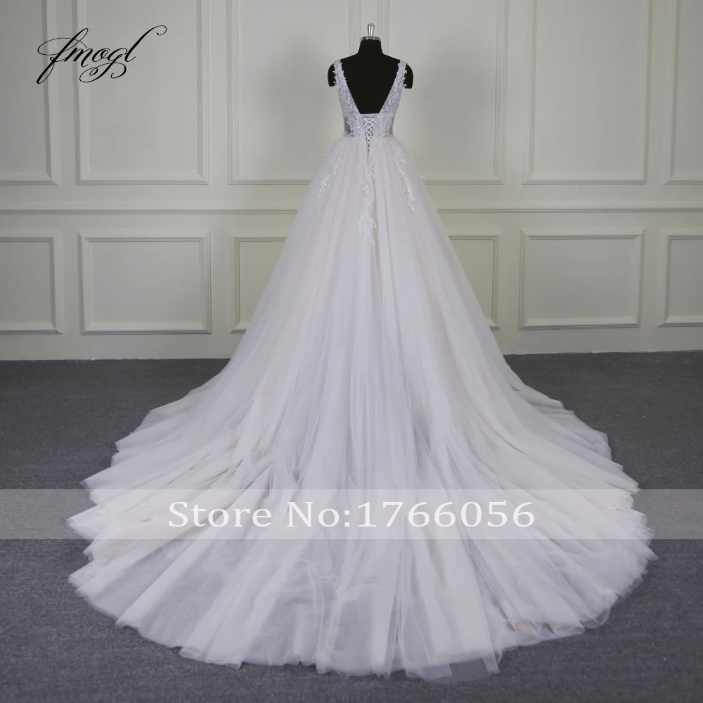 Fmogl Vestido De Noiva V шеи Линия свадебное платье 2019 г. пикантные аппликация на прозрачном