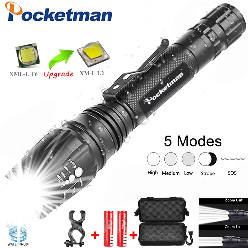 Super Bright Zoom 5Modes Mini XM-L2 T6 LED USB Rechargeable Flashlight Torch