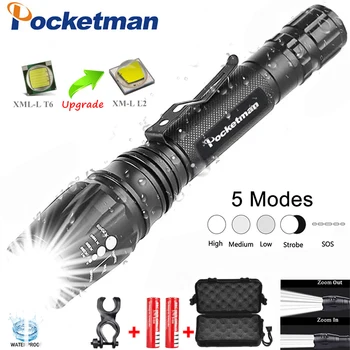 

5 Modes Super Bright Super Bright LED Flashlight Zoom XML-T6/L2 Strong Light Waterproof Police Flashlights 18650 Torch Lights