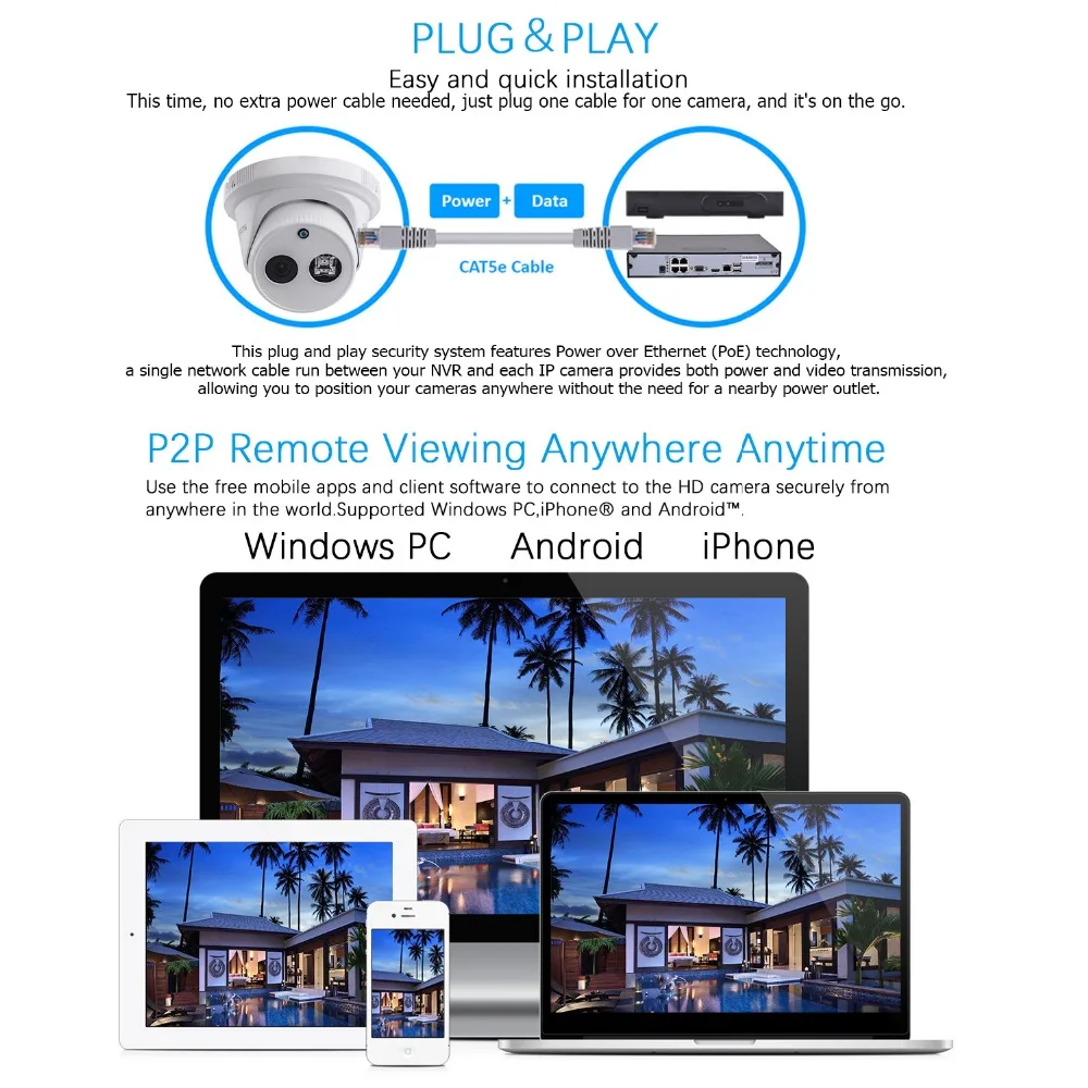 Anbvision 8CH 1080 P HDMI H.265 сетевой видеорегистратор POE IP CCTV Системы камера 6 шт. 2.0MP купол