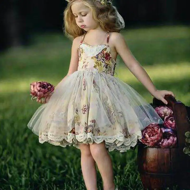 

Easter Girl Princess Dress Lace Collar Floral Halt Dress Cotton Backless Beach Dress Children Clothing 3-8Y E17130