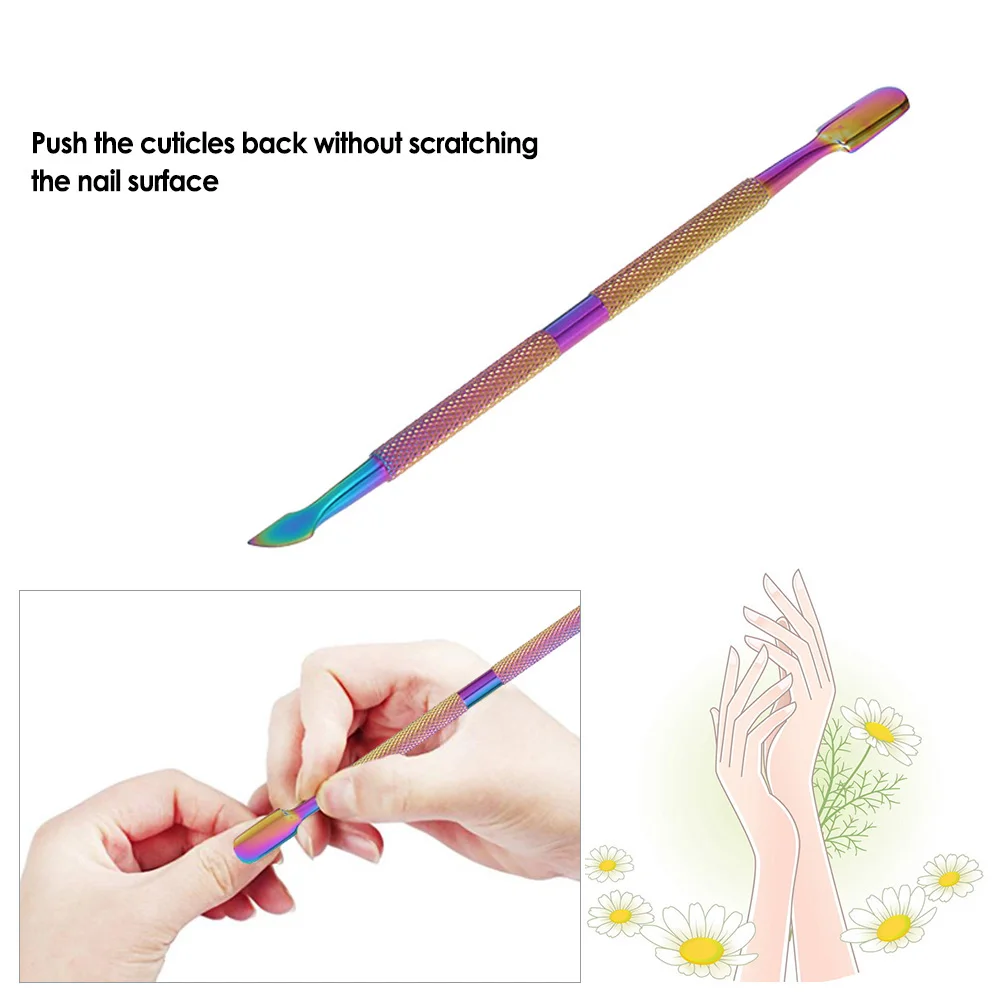 1pc Double-ended Nail Pusher Spoon Stainless Steel Nail Cuticle Remover Pusher Dead Skin Cleaner Manicure Pedicure Nail Pushers