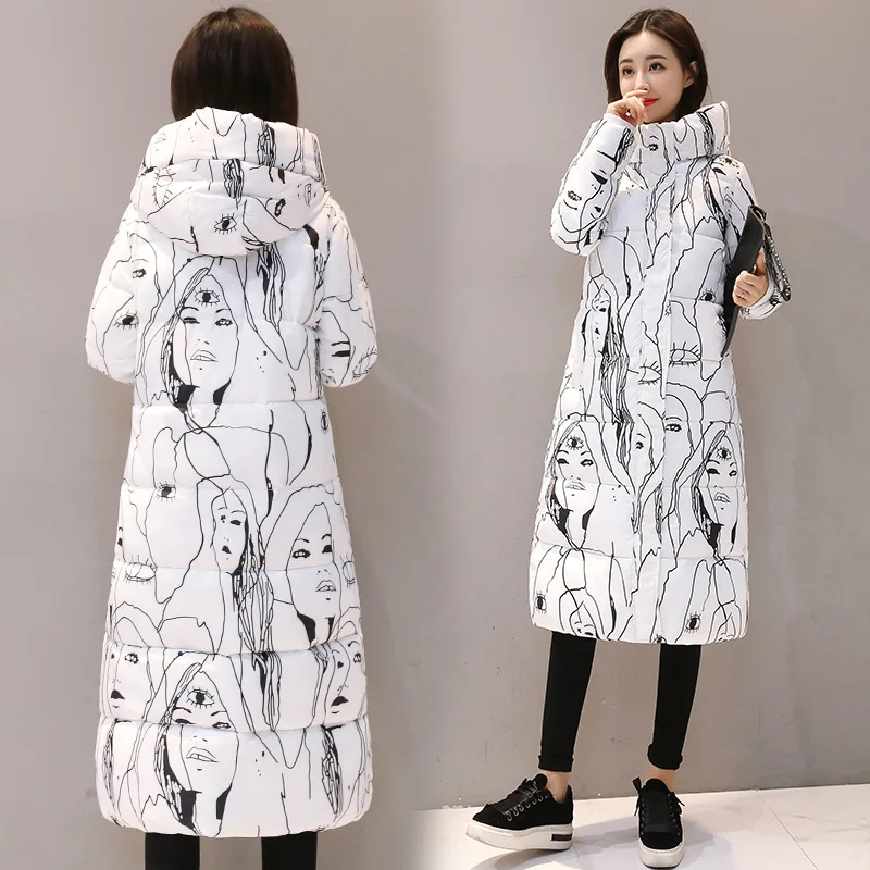 Winter Women Parka 2018 Casual Floral Plus Size Thick Warm Jacket Coat Female Long Hoodies Parka Coat Women Winter Jacket