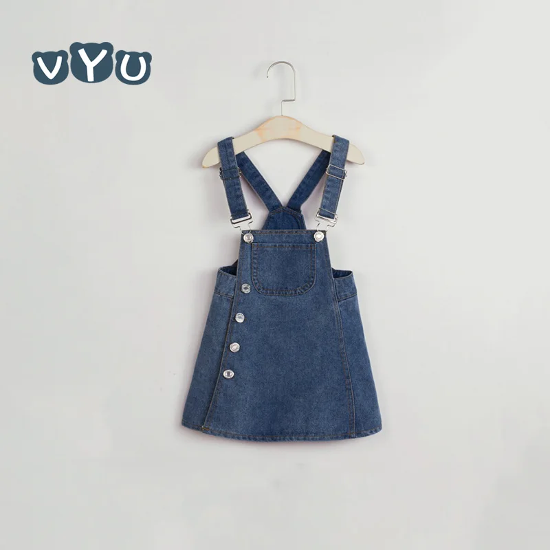 

VYU Summer New Japanese Style Girl Strap Dress Baby Lovely Cute Denim Child Kids Girls Dress Children's Clothing