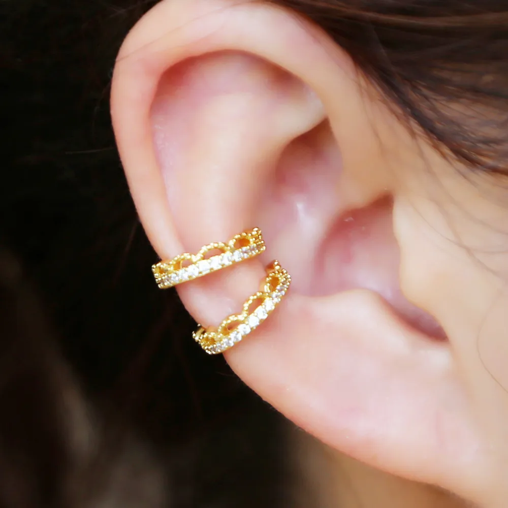 

2019 modern vintage lace design dainty ear cuff 925 sterling silver gold pave white cz sparking bling topper clip earring daily