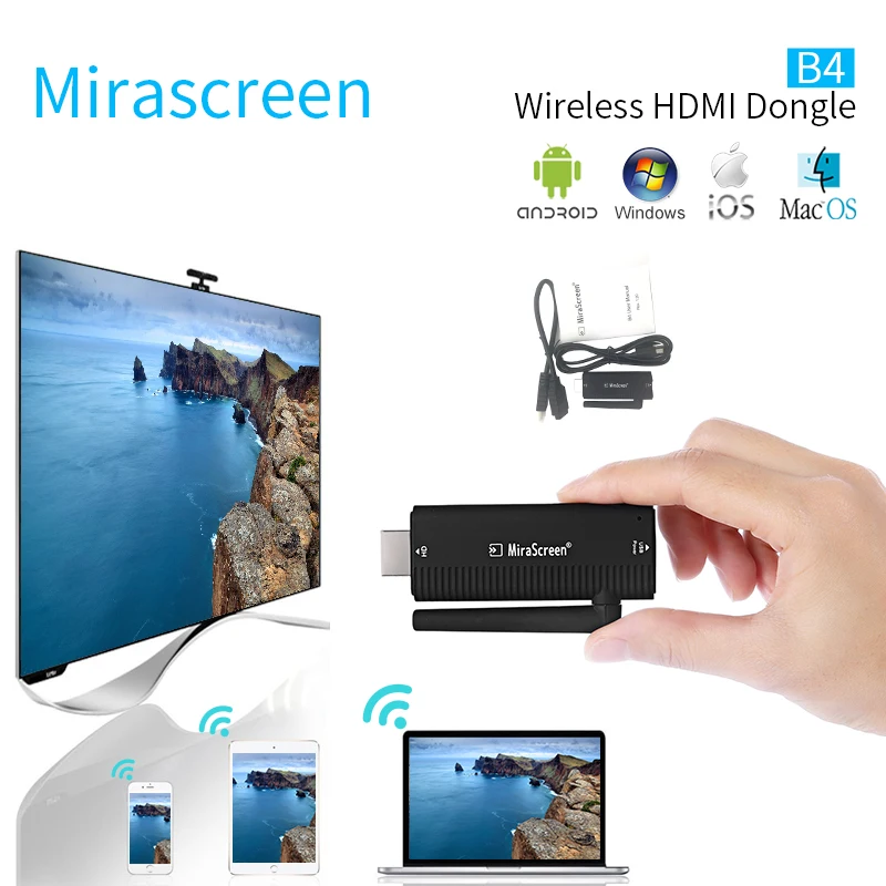 MiraScreen B4 беспроводной 2,4 ГГц HDMI Dongle Full 1080 P HD ТВ карты miracast DLNA Airplay для Android с внешняя антенна wifi