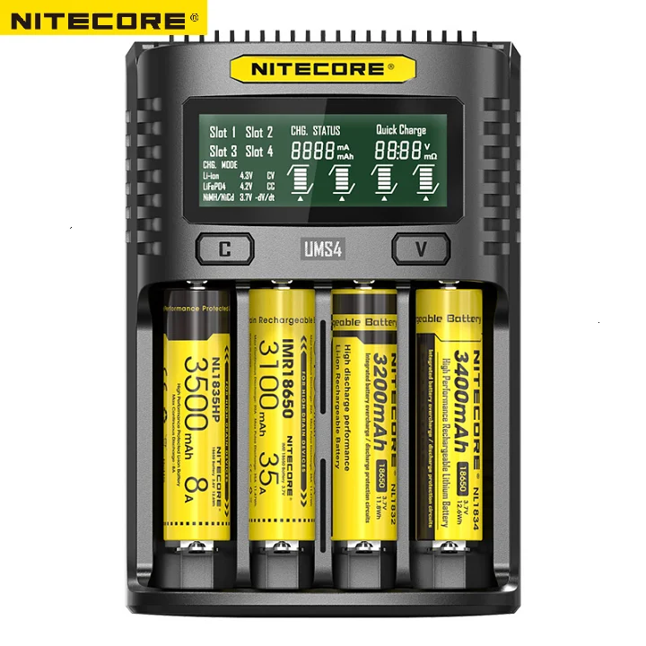 NITECORE UMS4 интеллектуальное четырехслотовое QC быстрое зарядное устройство 4A большой ток мульти-совместимое USB зарядное устройство