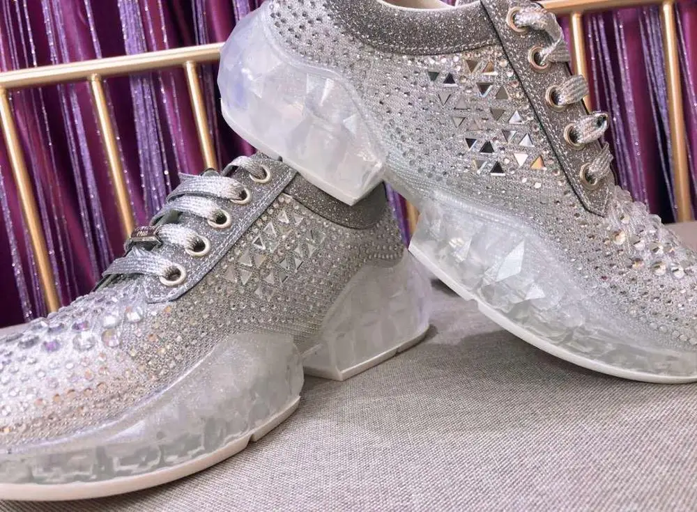 Fashion Casual Women's Sneakers Crystal Comfortable Breathable Transparent Combination Sloe Rhinestone Leisure Dady Shoes