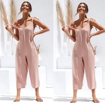 

Summer Casual Women Lady Sleeveless Jumpsuit Romper Soild Loose Party Clubwear Long Wide Pants Clothing