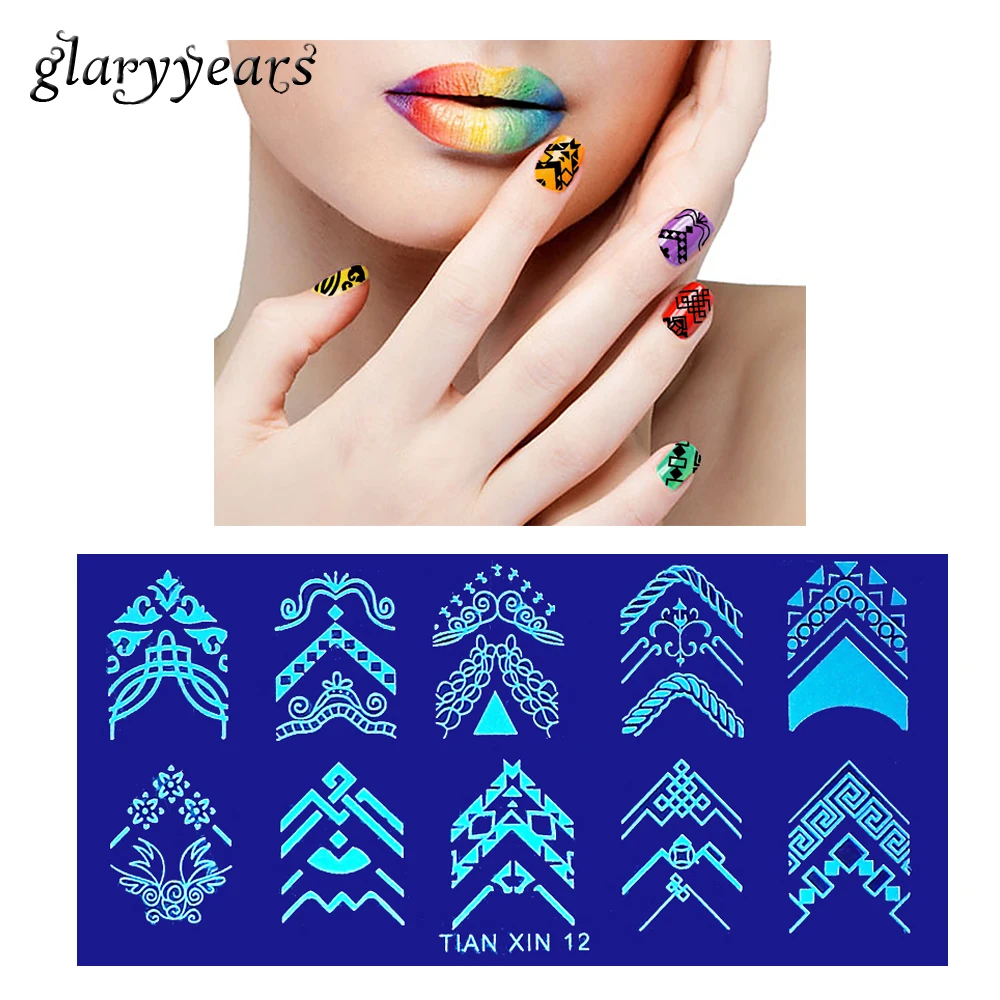 1 piece stamping plate nail art template geometry flower image pattern