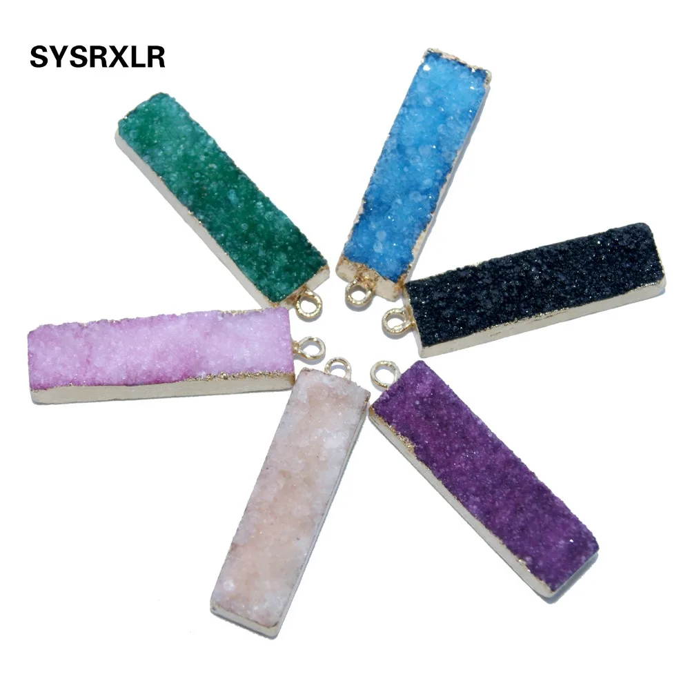 

Wholesale 1 Pcs 6 Colors Unique Rectangle Natural Druse Crystal Stone Pendant Irregular Geode DIY Necklace For Jewelry Making