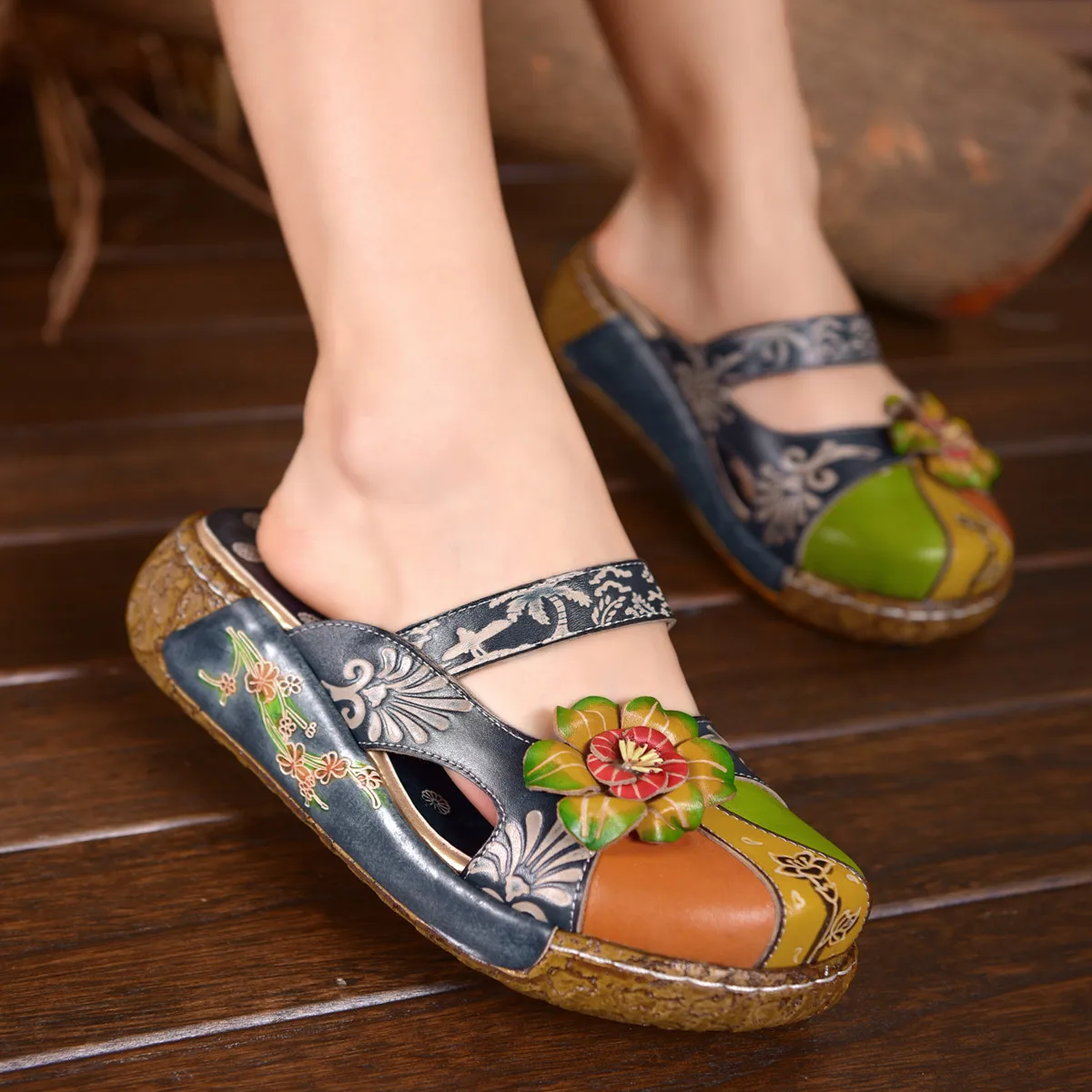 Johnature сандалии с аппликацией в стиле ретро; Новинка года; женская летняя обувь из натуральной кожи; женские сандалии в богемном стиле с цветами