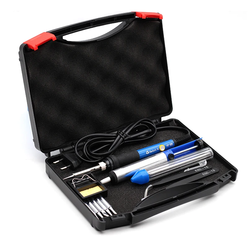 

EU 220V 60W Thermoregulator Electric Soldering Iron Kit Rework Station Welding Desoldering Pump Tip Wire Stand Welding Tools Box