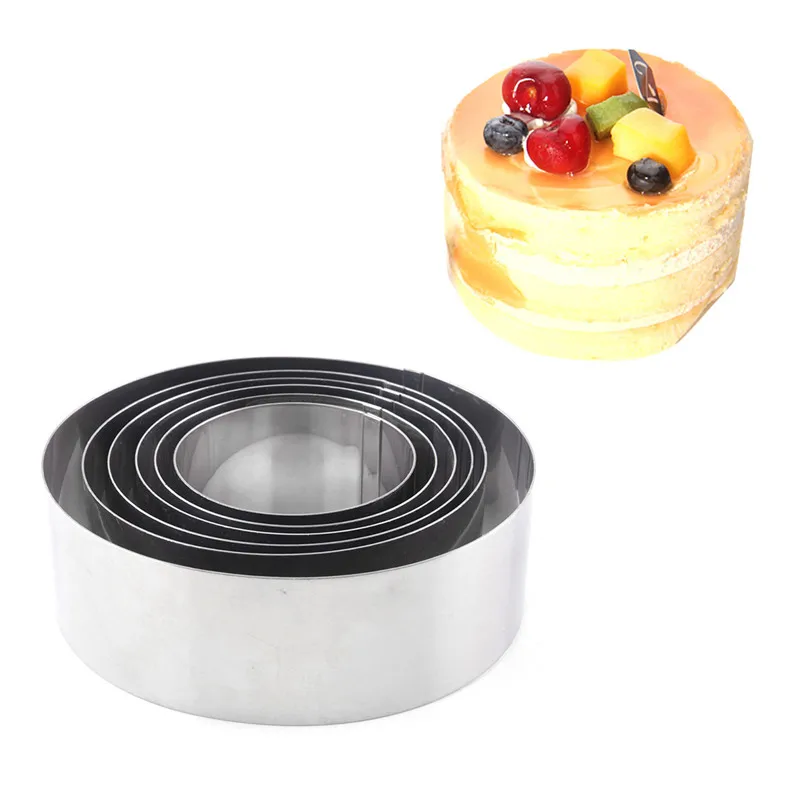 

cooking Silver Mousse Cake Rings Stainless Steel 6pcs/set Round Small Cake Mold 6-12cm DIY Biscuit Bakeware Kitchen Baking Tools