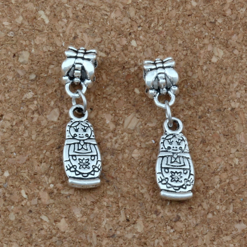 

15pcs/lot Antiqued Silver Russian doll Dangles Beads Fit European Charm Bracelet Jewelry DIY Metal 7.5x30mm A-346a