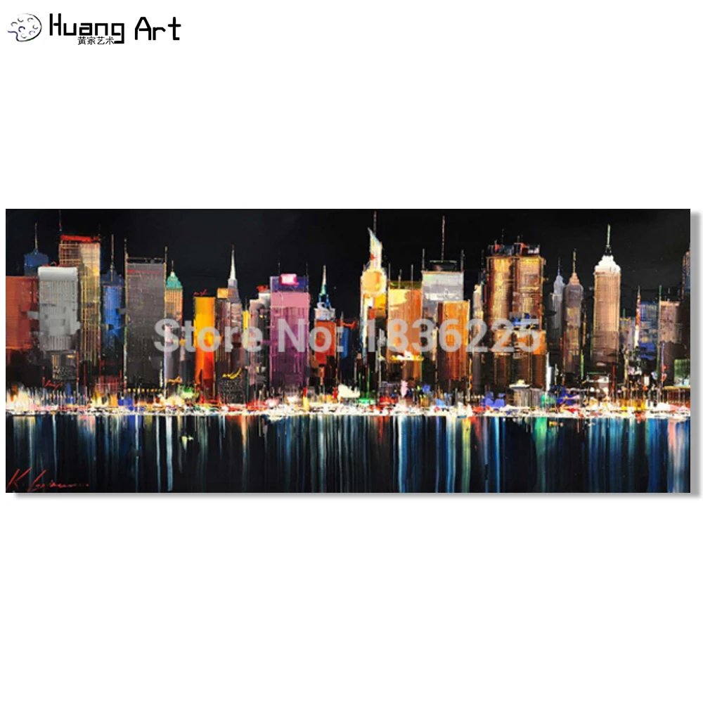 

2019 New Special Offer Busy Modern City Landscape Hand-painted Oil Paintings On Canvas Top Quality Night Scenery Wall Painting