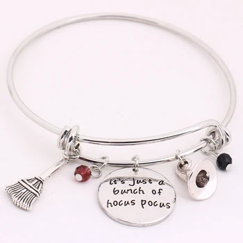 

Hocus Pocus Adjustable Bangle"It's just a bunch of Hocus Pocus"Letter Pendant Crystals Charm Bracelet Halloween Cosplay Jewelry