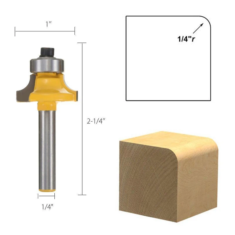 4pcs 1/4" Shank Round Over Router Bit Set 1/2" 3/8" 1/4" 1/8" Radius Cutter Tool For Milling Tools